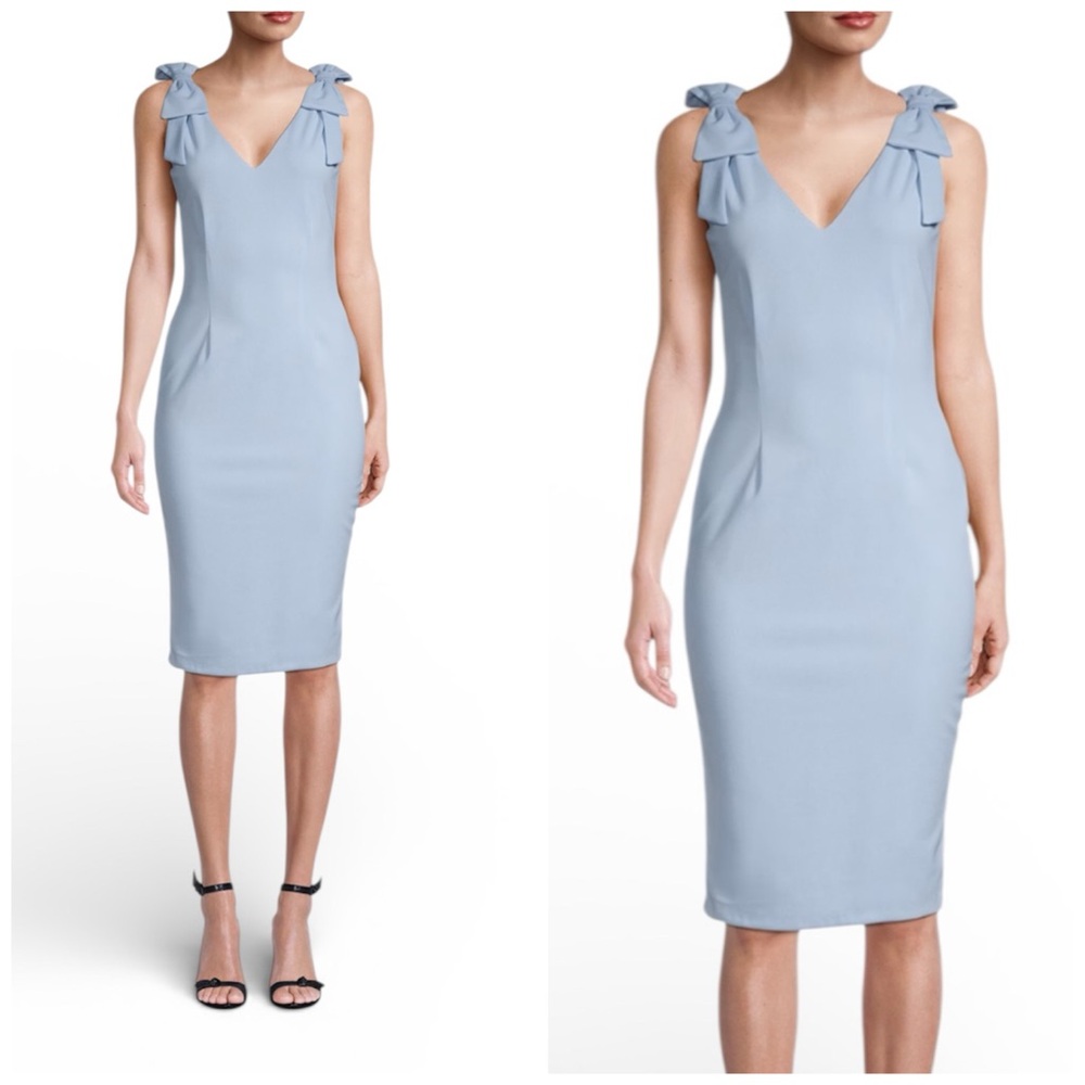 THE FASHION POET Bow Light Blue Bodycon Wedding Guest Dress | size large | NWT - Picture 1 of 6